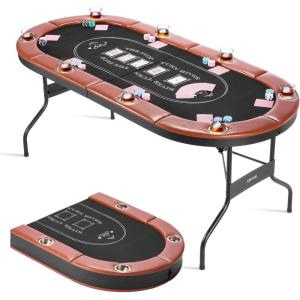 imageVEVOR 10 Player Poker Table Foldable Portable Folding Card Board Game Table Blackjack Texas Holdem Table with Padded Rails and Stainless Steel Cup HoldersBlue 84 in Casino Leisure TableBlackbrown
