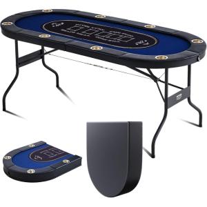 imageVEVOR 10 Player Poker Table Foldable Portable Folding Card Board Game Table Blackjack Texas Holdem Table with Padded Rails and Stainless Steel Cup HoldersBlue 84 in Casino Leisure TableBlue