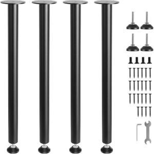 imageVEVOR 28 Inch Adjustable Desk Legs Reinforced Steel Office Table Furniture Legs Set of 4 for DIY 1200 lbs Load Capacity Heavy Duty Desk Legs Quick Instalation Legs with Adjustable Foot Cup Black