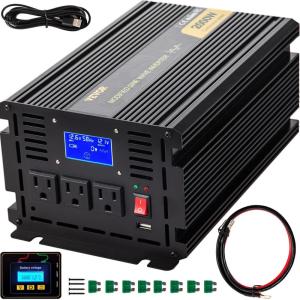 imageVEVOR 5000W Modified Sine Wave Power Inverter DC 12V to AC 120V Car Converter with LCD Remote Control USB Port AC Outlets Inverter for Truck RV2000W