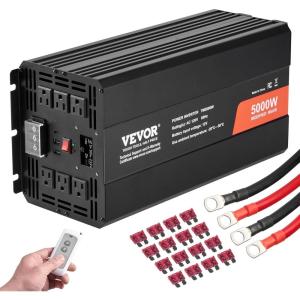 imageVEVOR 5000W Modified Sine Wave Power Inverter DC 12V to AC 120V Car Converter with LCD Remote Control USB Port AC Outlets Inverter for Truck RV5000 Watt