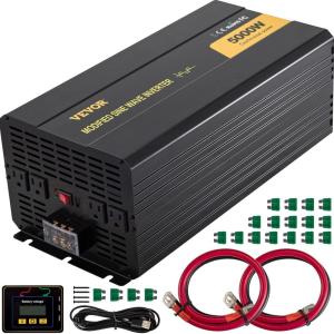 imageVEVOR 5000W Modified Sine Wave Power Inverter DC 12V to AC 120V Car Converter with LCD Remote Control USB Port AC Outlets Inverter for Truck RV5000W