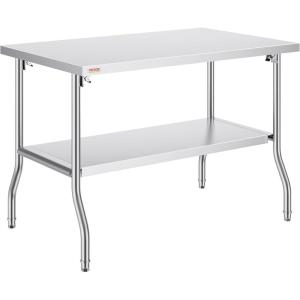 imageVEVOR Commercial Worktable Workstation 48x30 Inch Folding Commercial Prep Table DoubleShelf Stainless Steel Folding Table Kitchen Work Table with 772 lbs Load Silver Stainless Steel Kitchen IslandNo Casters
