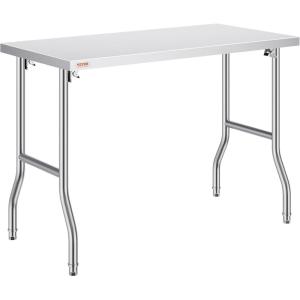 imageVEVOR Commercial Worktable Workstation 48x30 Inch Folding Commercial Prep Table DoubleShelf Stainless Steel Folding Table Kitchen Work Table with 772 lbs Load Silver Stainless Steel Kitchen IslandWithout Undershelf