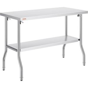 imageVEVOR Commercial Worktable Workstation 48x30 Inch Folding Commercial Prep Table DoubleShelf Stainless Steel Folding Table Kitchen Work Table with 772 lbs Load Silver Stainless Steel Kitchen IslandWith Undershelf