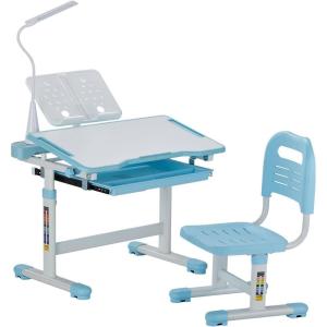 imageVEVOR Kids Study Chair and Desk Set Study Desk and Chair for Kids with Table Lamp Adjustable Height ampamp 040 Tilted Desktop Kids Desk and Chair Children Study Table for Bedroom ampamp Study Room GreyBlue