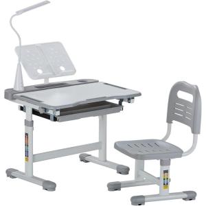imageVEVOR Kids Study Chair and Desk Set Study Desk and Chair for Kids with Table Lamp Adjustable Height ampamp 040 Tilted Desktop Kids Desk and Chair Children Study Table for Bedroom ampamp Study Room GreyGrey