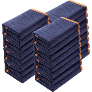 imageVEVOR Moving Blankets 80quot x 72quot 35 lbsdz Weight 12 Packs Professional NonWoven ampamp Recycled Cotton Packing Blanket Heavy Duty Mover Pads for Protecting Furniture Floors Appliances BlueOrangeBlueOrange