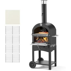 imageVEVOR Outdoor Pizza Oven 12quot Pellet Fire Ovens 2Layer Pizza Oven Wood Fired Wood Burning Outdoor PizzaOven with 2 Removable Wheels 1000 Max Temperature Fired PizzaMaker Ovens for Barbecue12 Inch Wood Pizza Oven