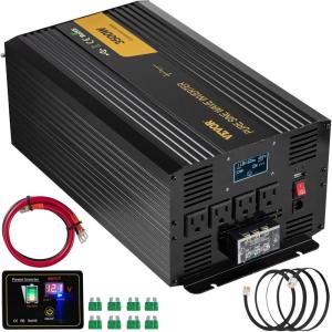 imageVEVOR Pure Sine Wave Inverter 2000 Watt DC 12V to AC 120V Power Inverter with 2 AC Outlets 2 USB Port 1 TypeC Port LCD Display and Remote Controller for MediumSized Household Equipment CE FCC3500W