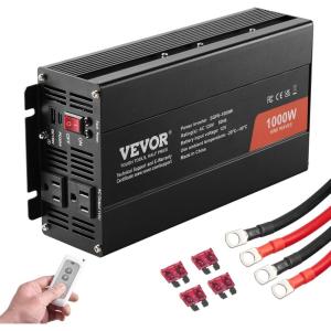 imageVEVOR Pure Sine Wave Inverter 2000 Watt DC 12V to AC 120V Power Inverter with 2 AC Outlets 2 USB Port 1 TypeC Port LCD Display and Remote Controller for MediumSized Household Equipment CE FCC1000W