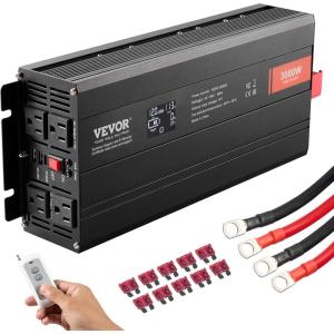 imageVEVOR Pure Sine Wave Inverter 2000 Watt DC 12V to AC 120V Power Inverter with 2 AC Outlets 2 USB Port 1 TypeC Port LCD Display and Remote Controller for MediumSized Household Equipment CE FCC3000Wnew