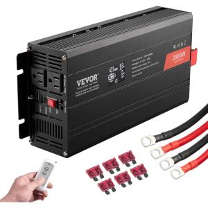 imageVEVOR Pure Sine Wave Inverter 2000 Watt DC 12V to AC 120V Power Inverter with 2 AC Outlets 2 USB Port 1 TypeC Port LCD Display and Remote Controller for MediumSized Household Equipment CE FCC2000W