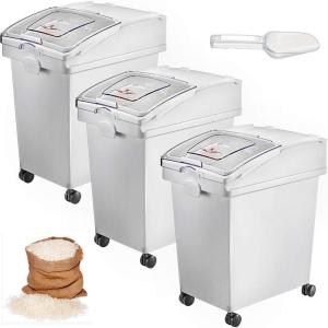 imageVEVOR Rice Storage Container 45Gallon20L x2 Capacity Large Dog Food Dispenser Bin Kitchen Ingredient Grain Cereal Flour Bin Pet food Containers with Wheels 2 Measuring Cups Airtight Lid 2 Pack52 Gallon3