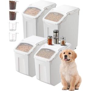 imageVEVOR Rice Storage Container 45Gallon20L x2 Capacity Large Dog Food Dispenser Bin Kitchen Ingredient Grain Cereal Flour Bin Pet food Containers with Wheels 2 Measuring Cups Airtight Lid 2 Pack45 Gallon235Gallon2