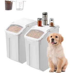 imageVEVOR Rice Storage Container 45Gallon20L x2 Capacity Large Dog Food Dispenser Bin Kitchen Ingredient Grain Cereal Flour Bin Pet food Containers with Wheels 2 Measuring Cups Airtight Lid 2 Pack45 Gallon2