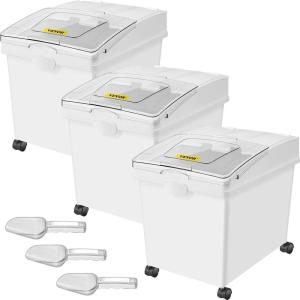 imageVEVOR Rice Storage Container 45Gallon20L x2 Capacity Large Dog Food Dispenser Bin Kitchen Ingredient Grain Cereal Flour Bin Pet food Containers with Wheels 2 Measuring Cups Airtight Lid 2 Pack105 Gallon 3 Set