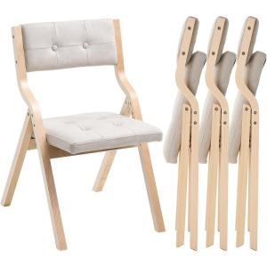 imageVEVOR Wooden Folding Chairs with Cushion Set of 4 Portable Foldable Cushion Chair with Wooden Frame Modern Padded Dining Chair for Kitchen Office Wedding Party Dining Room Easy Assembly WhiteNaturalbeige