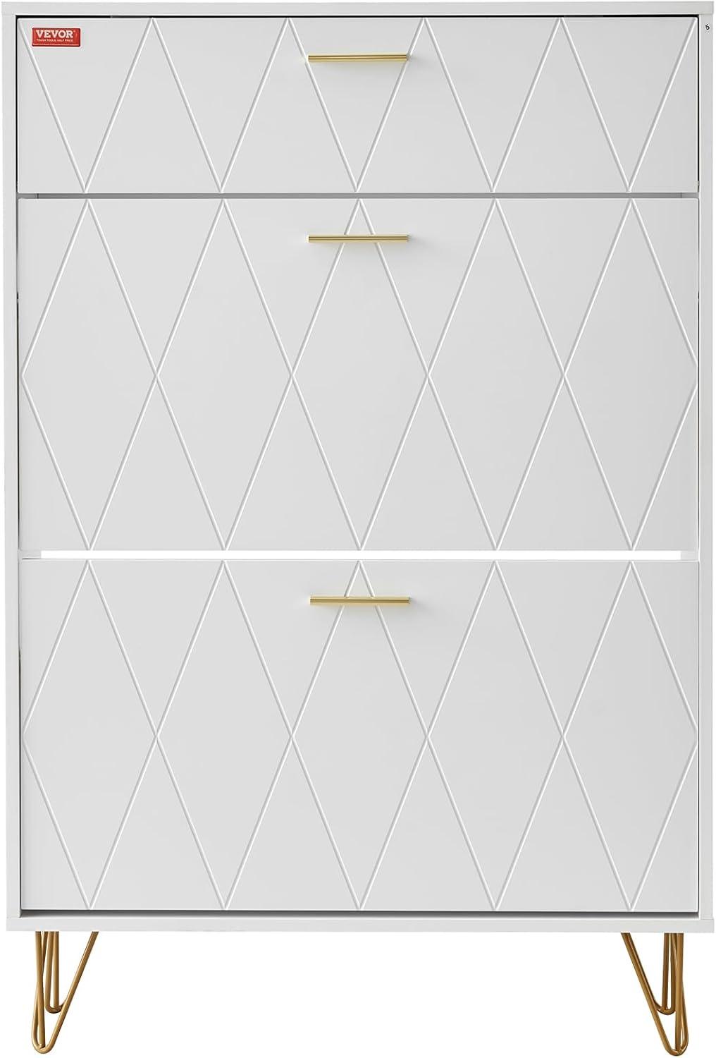 imageVEVOR Shoe Cabinet with 3 Flip Drawers Shoe Storage Cabinet for Entryway Free Standing Shoe Storage Organizer with Side Hooks for Heels Boots Slippers in Hallway Living Room315W 3 Drawers