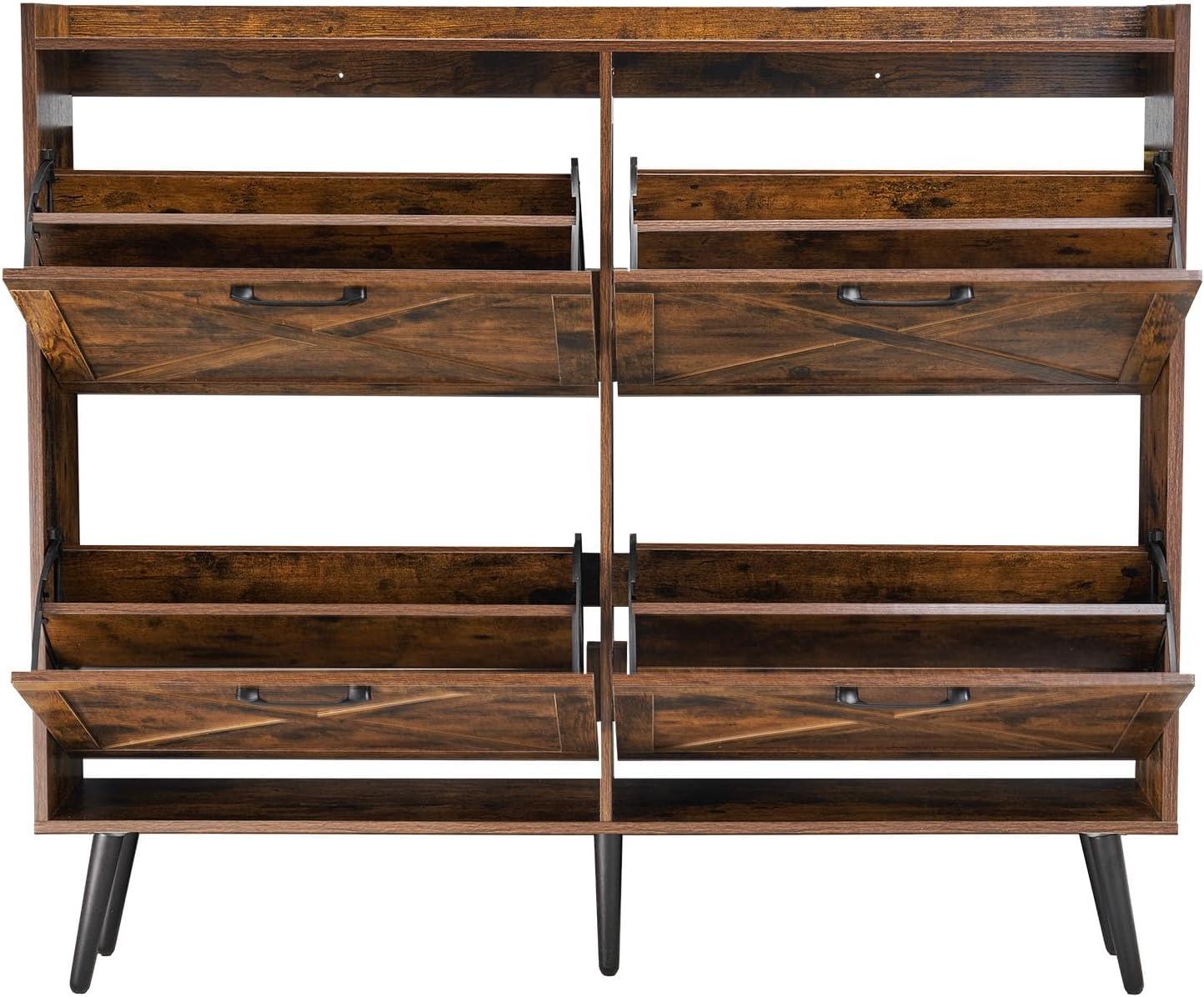 imageVEVOR Shoe Cabinet with 3 Flip Drawers Shoe Storage Cabinet for Entryway Free Standing Shoe Storage Organizer with Side Hooks for Heels Boots Slippers in Hallway Living Room473W 4 Drawers
