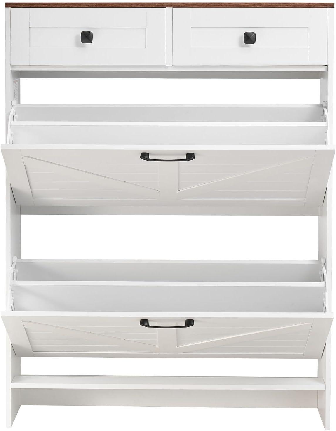 imageVEVOR Shoe Cabinet with 3 Flip Drawers Shoe Storage Cabinet for Entryway Free Standing Shoe Storage Organizer with Side Hooks for Heels Boots Slippers in Hallway Living Room315W 2 Drawers2 Storage Drawers