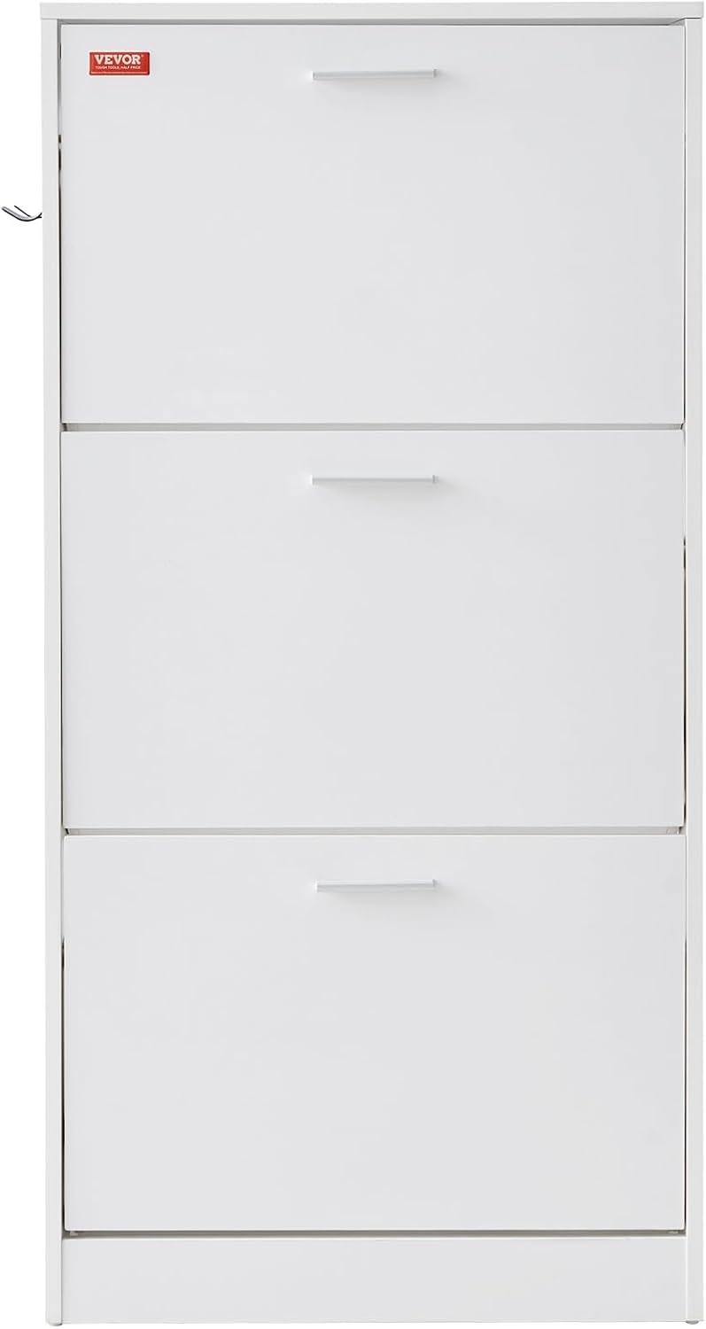 imageVEVOR Shoe Cabinet with 3 Flip Drawers Shoe Storage Cabinet for Entryway Free Standing Shoe Storage Organizer with Side Hooks for Heels Boots Slippers in Hallway Living Room236W 3 Drawers