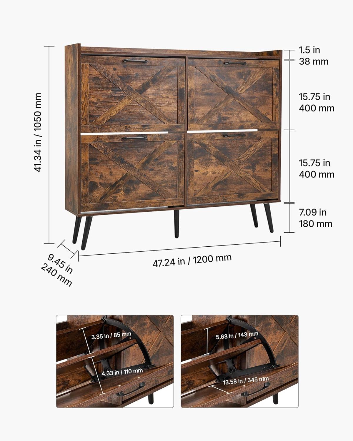 imageVEVOR Shoe Cabinet with 3 Flip Drawers Shoe Storage Cabinet for Entryway Free Standing Shoe Storage Organizer with Side Hooks for Heels Boots Slippers in Hallway Living Room473W 4 Drawers
