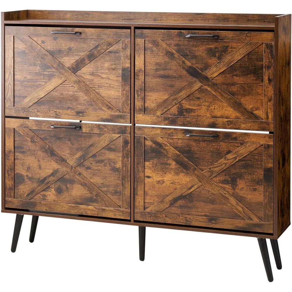 imageVEVOR Shoe Cabinet with 3 Flip Drawers Shoe Storage Cabinet for Entryway Free Standing Shoe Storage Organizer with Side Hooks for Heels Boots Slippers in Hallway Living Room473W 4 Drawers