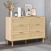 imageVEVOR 6 Drawer Rattan Dresser Boho Dresser Rattan Chest of Drawers with Spacious Storage Natural Rattan Dresser for Bedroom Living Room ampamp HallwayRattan Nightstand with Sturdy HandlesampampLegs Brown158D x 433W x 297H 3 Drawers