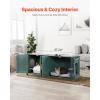 imageVEVOR Cat Litter Box Enclosure for Multi Cats 472 in Hidden Litter Box Cabinet with 4 Doors ampamp 2 Entries Indoor Cat Washroom Wooden Kitty House Furniture Side Table Fit Most Litterboxes GreenRetro Green  Rattan Doors