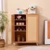 imageVEVOR Rattan Shoe Cabinet Narrow Shoe Storage Organizer with 2 Flip Rattan Drawers ampamp 1 Slide Drawer Metal Legs Slim Shoe Entryway Cabinet Ideal for Entryway Closet Hallway BlackLight Wood Color