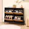 imageVEVOR Rattan Shoe Cabinet Narrow Shoe Storage Organizer with 2 Flip Rattan Drawers ampamp 1 Slide Drawer Metal Legs Slim Shoe Entryway Cabinet Ideal for Entryway Closet Hallway BlackBlack
