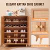 imageVEVOR Rattan Shoe Cabinet Narrow Shoe Storage Organizer with 2 Flip Rattan Drawers ampamp 1 Slide Drawer Metal Legs Slim Shoe Entryway Cabinet Ideal for Entryway Closet Hallway BlackLight Wood Color