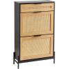 imageVEVOR Rattan Shoe Cabinet Narrow Shoe Storage Organizer with 2 Flip Rattan Drawers ampamp 1 Slide Drawer Metal Legs Slim Shoe Entryway Cabinet Ideal for Entryway Closet Hallway BlackBlack