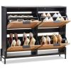 imageVEVOR Rattan Shoe Cabinet Narrow Shoe Storage Organizer with 2 Flip Rattan Drawers ampamp 1 Slide Drawer Metal Legs Slim Shoe Entryway Cabinet Ideal for Entryway Closet Hallway BlackBlack