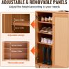 imageVEVOR Rattan Shoe Cabinet Narrow Shoe Storage Organizer with 2 Flip Rattan Drawers ampamp 1 Slide Drawer Metal Legs Slim Shoe Entryway Cabinet Ideal for Entryway Closet Hallway BlackLight Wood Color