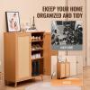 imageVEVOR Rattan Shoe Cabinet Narrow Shoe Storage Organizer with 2 Flip Rattan Drawers ampamp 1 Slide Drawer Metal Legs Slim Shoe Entryway Cabinet Ideal for Entryway Closet Hallway BlackLight Wood Color