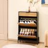 imageVEVOR Rattan Shoe Cabinet Narrow Shoe Storage Organizer with 2 Flip Rattan Drawers ampamp 1 Slide Drawer Metal Legs Slim Shoe Entryway Cabinet Ideal for Entryway Closet Hallway BlackBlack