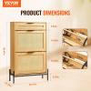 imageVEVOR Rattan Shoe Cabinet Narrow Shoe Storage Organizer with 2 Flip Rattan Drawers ampamp 1 Slide Drawer Metal Legs Slim Shoe Entryway Cabinet Ideal for Entryway Closet Hallway BlackLight Wood Color