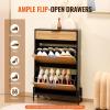 imageVEVOR Rattan Shoe Cabinet Narrow Shoe Storage Organizer with 2 Flip Rattan Drawers ampamp 1 Slide Drawer Metal Legs Slim Shoe Entryway Cabinet Ideal for Entryway Closet Hallway BlackBlack