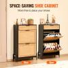 imageVEVOR Rattan Shoe Cabinet Narrow Shoe Storage Organizer with 2 Flip Rattan Drawers ampamp 1 Slide Drawer Metal Legs Slim Shoe Entryway Cabinet Ideal for Entryway Closet Hallway BlackBlack