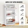 imageVEVOR Shoe Cabinet with 3 Flip Drawers Shoe Storage Cabinet for Entryway Free Standing Shoe Storage Organizer with Side Hooks for Heels Boots Slippers in Hallway Living Room236W 3 Drawers