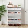 imageVEVOR Shoe Cabinet with 3 Flip Drawers Shoe Storage Cabinet for Entryway Free Standing Shoe Storage Organizer with Side Hooks for Heels Boots Slippers in Hallway Living Room315W 2 Drawers2 Storage Drawers
