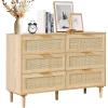 imageVEVOR 6 Drawer Rattan Dresser Boho Dresser Rattan Chest of Drawers with Spacious Storage Natural Rattan Dresser for Bedroom Living Room ampamp HallwayRattan Nightstand with Sturdy HandlesampampLegs Brown158D x 433W x 297H 3 Drawers