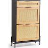 imageVEVOR Rattan Shoe Cabinet Narrow Shoe Storage Organizer with 2 Flip Rattan Drawers ampamp 1 Slide Drawer Metal Legs Slim Shoe Entryway Cabinet Ideal for Entryway Closet Hallway BlackBlack