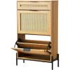 imageVEVOR Rattan Shoe Cabinet Narrow Shoe Storage Organizer with 2 Flip Rattan Drawers ampamp 1 Slide Drawer Metal Legs Slim Shoe Entryway Cabinet Ideal for Entryway Closet Hallway BlackLight Wood Color