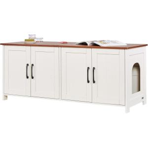 imageVEVOR Cat Litter Box Enclosure for Multi Cats 472 in Hidden Litter Box Cabinet with 4 Doors ampamp 2 Entries Indoor Cat Washroom Wooden Kitty House Furniture Side Table Fit Most Litterboxes GreenBrown  White