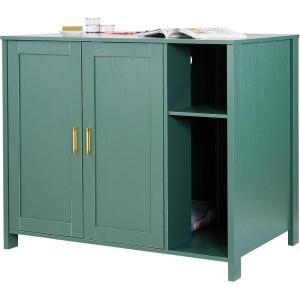 imageVEVOR Cat Litter Box Enclosure for Multi Cats 472 in Hidden Litter Box Cabinet with 4 Doors ampamp 2 Entries Indoor Cat Washroom Wooden Kitty House Furniture Side Table Fit Most Litterboxes GreenDark GreenBuiltin Power Outlet