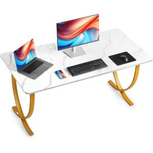 imageVEVOR Executive Desk 63quot W x 315quot D Large Office Desk Modern Computer Table Conference Meeting Room Table Business Furniture Enlarged Desktop for Home Office White and Gold