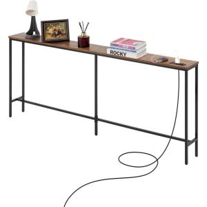 imageVEVOR Narrow Console Table 709quot Behind Couch Shelf with Power Outlets 1Tier Long Entryway Shelf Narrow Sofa Table with Metal Frame and Charge Station for Entryway Hallway Living Room709 Inch